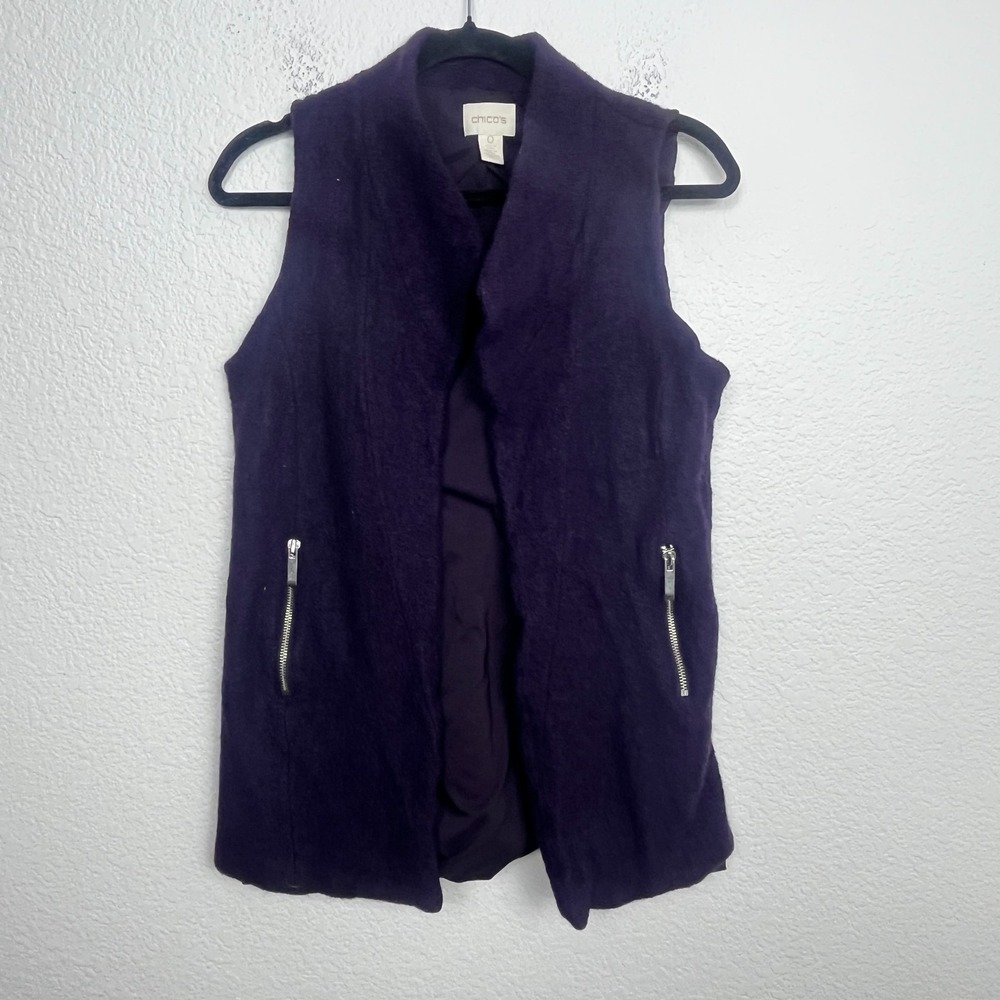 Chico's Vest Womens 0 Purple Wool Lined Open Front Casual Streetwear Outdoor